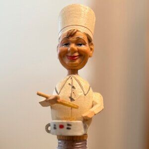 Vintage ANRI Italy Carved Wood Mechanical Wine Bottle Stopper: Chef